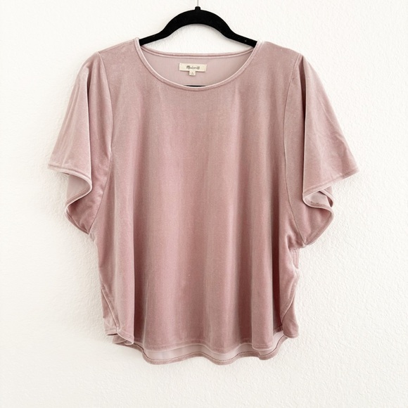 Madewell | Velvet Butterfly Sleeve Top Stretch Pink | L - Picture 3 of 7